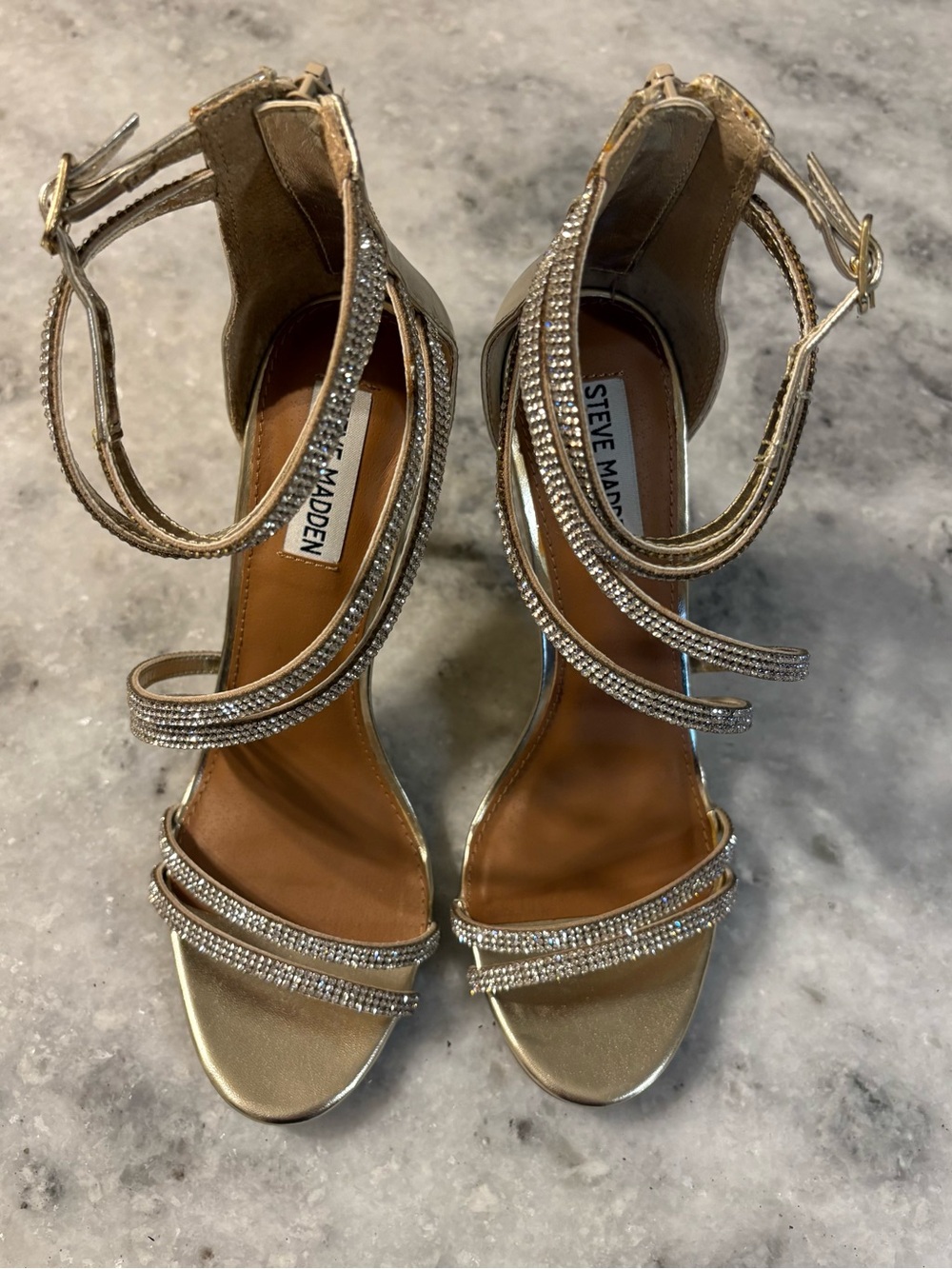 Steve Madden Gold Crystal-Strap High Heels
